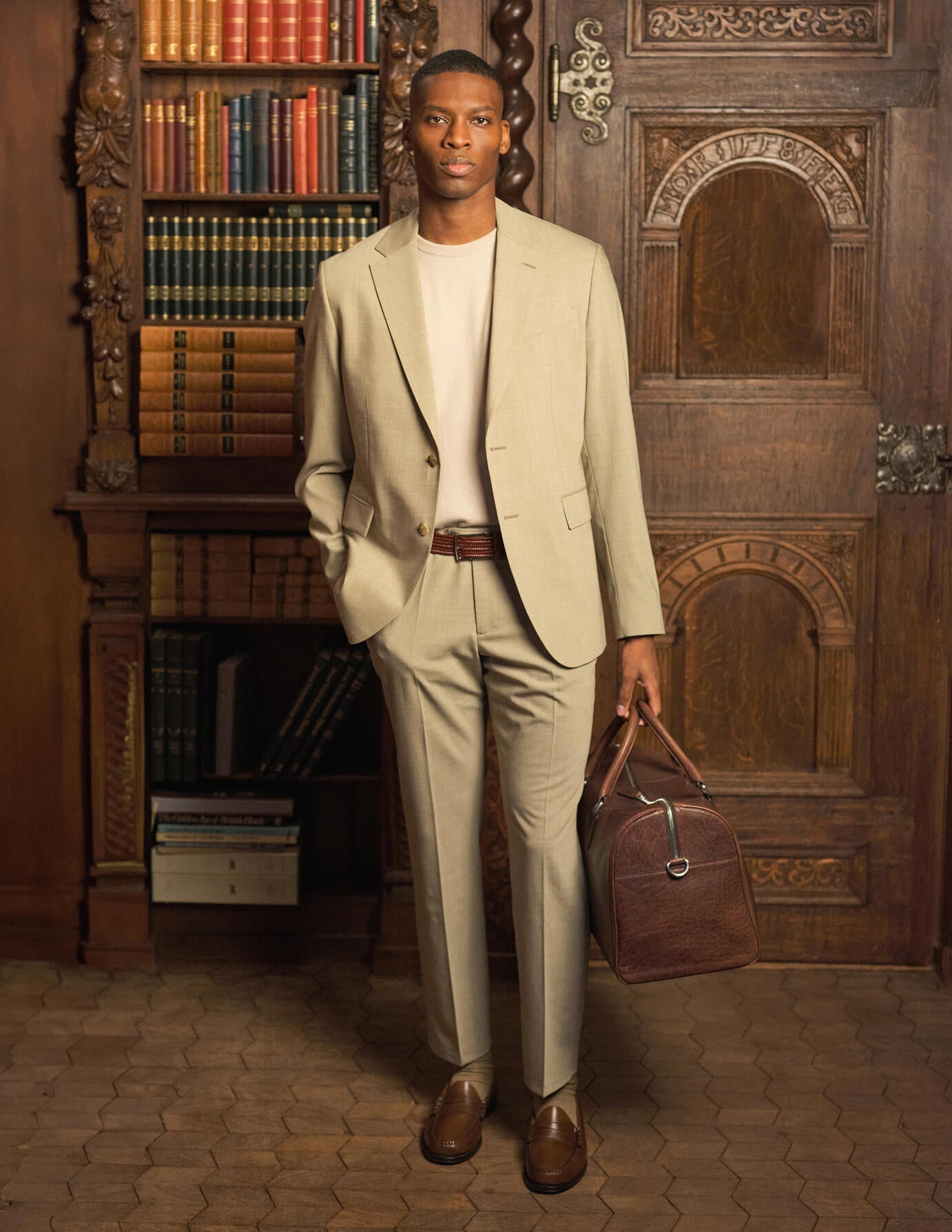 Tech Wool Suit Pants Slim Sand